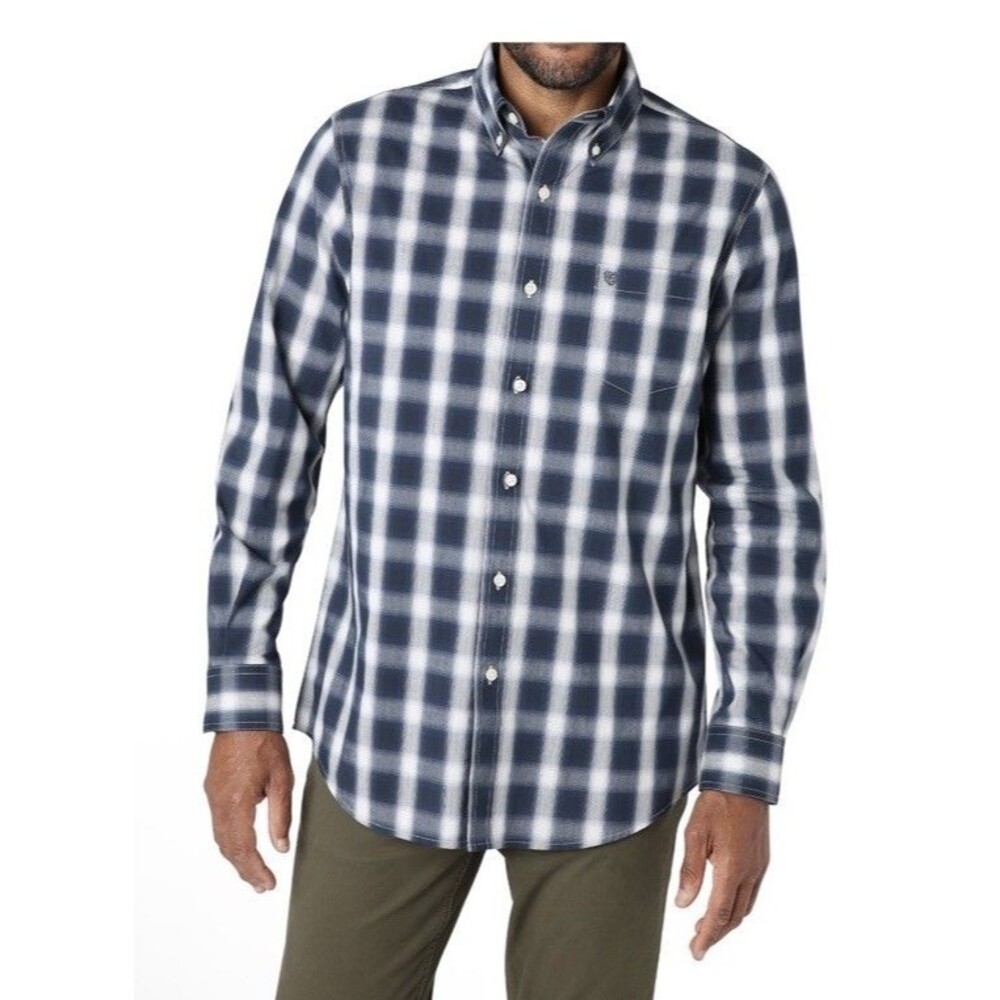 Y2K Chaps Mens Long Sleeve Sustainable Easy Care Woven Shirt navy/white ombré L - Picture 4 of 5